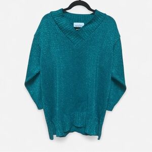 Vintage Diane Von Furstenberg The Color Authority Shimmering Teal V-Neck Sweater